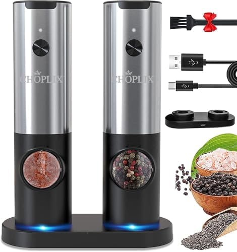 CHOPLIX USB Rechargeable Pepper Mill Set with LED Light