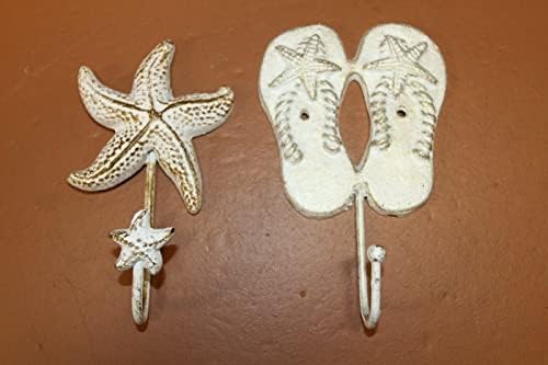 Coastal Farmhouse Bath Towel Hooks Set Distressed Cast Iron