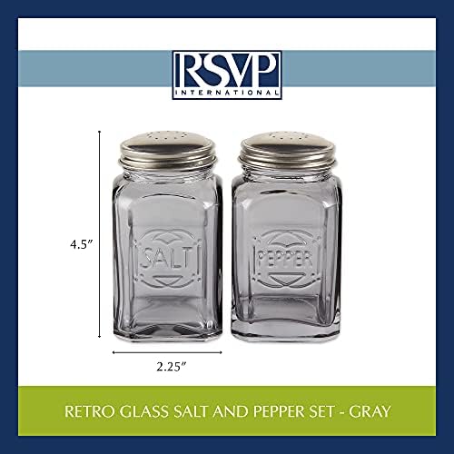 RSVP International Jumbo Retro Glass Salt Pepper Shaker Set 8 Oz 225x225x44 Gray