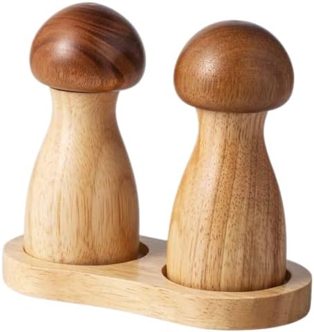 MAGICLULU Acacia Wood Salt Pepper Set with Mushroom Shakers