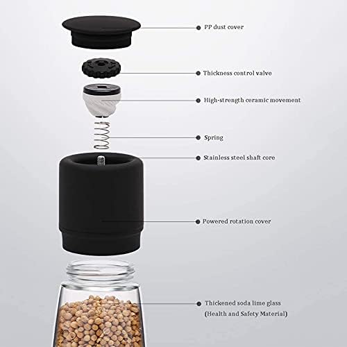 Adjustable Salt and Pepper Mill Set with Glass Bottle