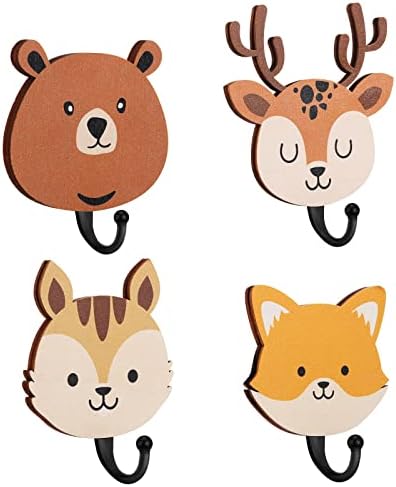 Tatuo 4 Pcs Kids Wall Hooks Wooden Safari Animal Decor