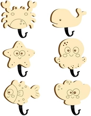 6Pcs Kids Ocean Animal Coat Hooks Wooden Wall Decor