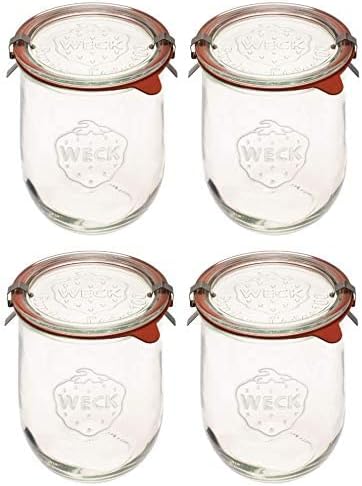 Weck Tulip Jars 1 Liter - 4 Pack Glass Canning Jars with Lid