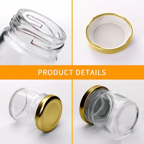 Encheng 15oz Clear Glass Jars Set of 70 with Golden Lids