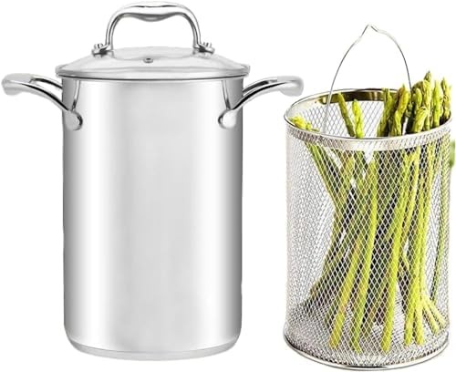 Stainless Steel Asparagus Steamer with Basket and Glass Lid