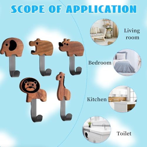 Qivine 5Pcs Wood Animal Coat Hooks for Kids 1