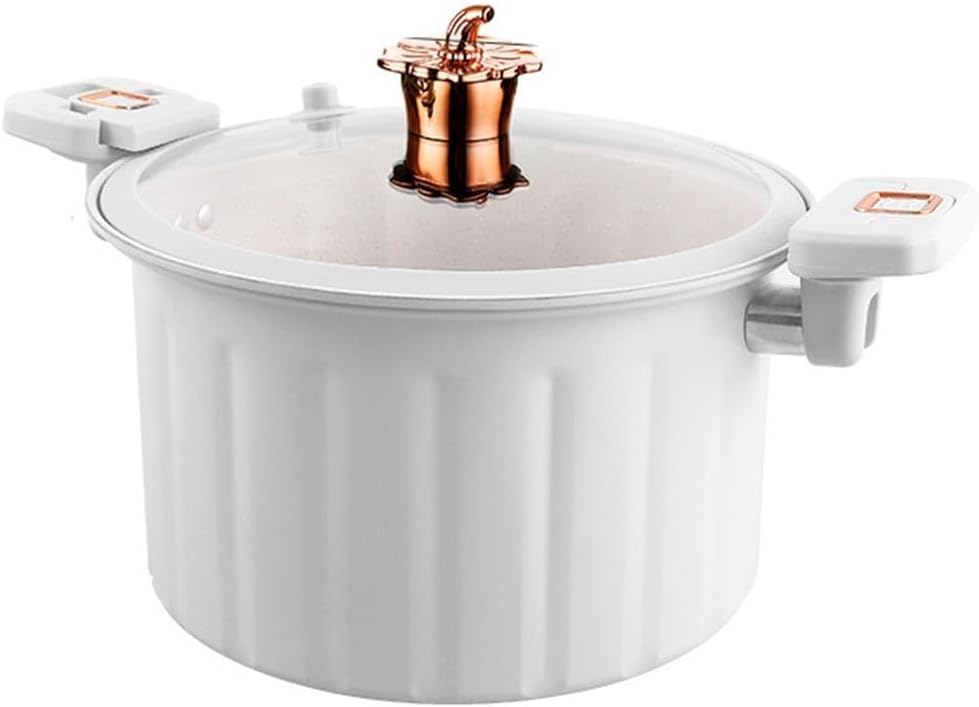 VKEID Cast Iron Stock Pot with Glass Lid and Dual Handles