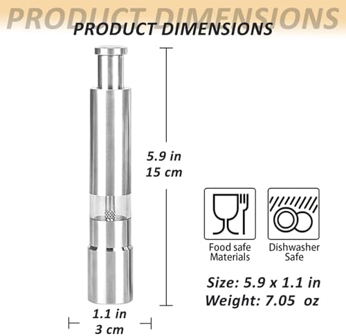 HalfofLife Salt Pepper Grinder Set Push Button Stainless Steel Refillable