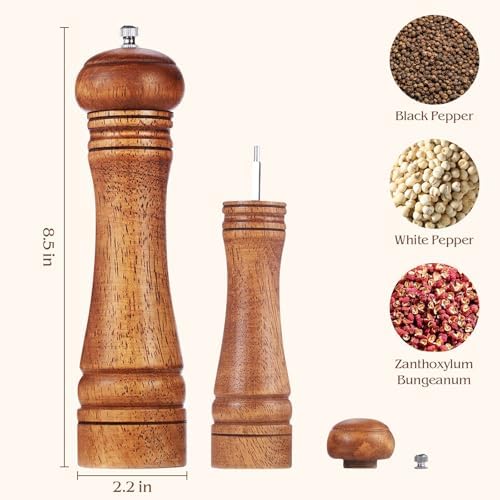 Perfekitsup Wood Pepper Grinder with Adjustable Coarseness