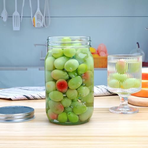 Flrolove 32 OZ Glass Jars 6 Pack with Airtight Lids