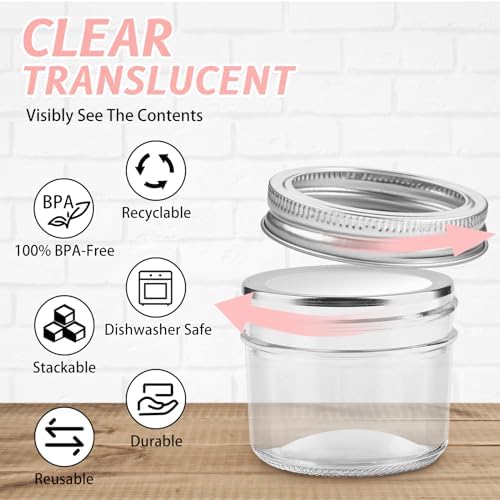 TUZAZO 4 oz Mason Jars 12 Pack with Lids and Labels