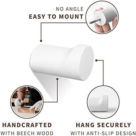Wooden White Wall Hooks Pack of 4 Modern Farmhouse