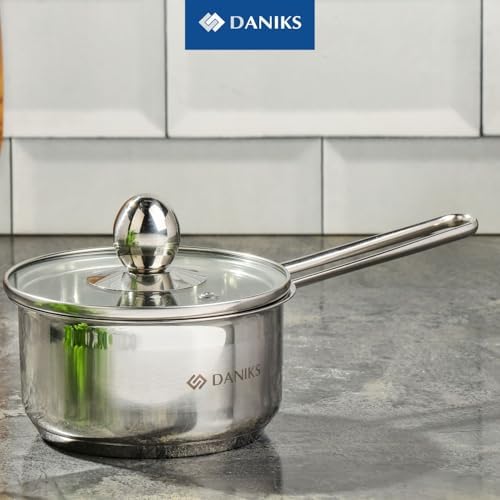 Daniks Mini 1 Quart Stainless Steel Sauce Pot with Glass Lid 1