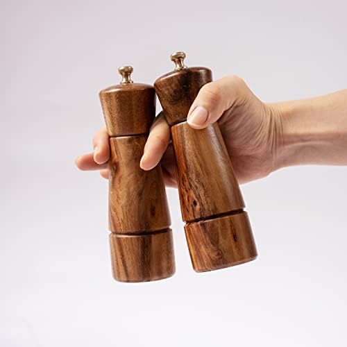 Salt and Pepper Grinder Set with Tray Acacia Wood and Stainless Steel