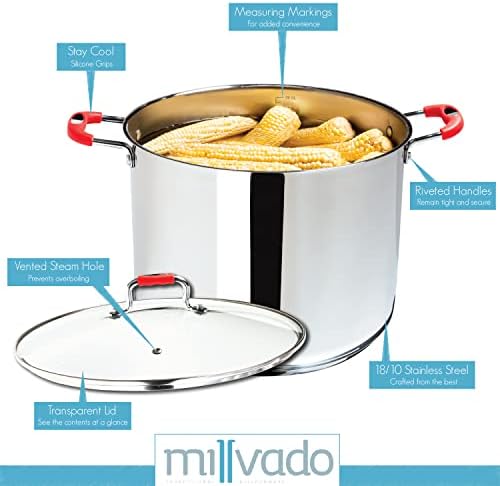 Millvado 6 Quart Stock Pot with Glass Lid and Steam Hole