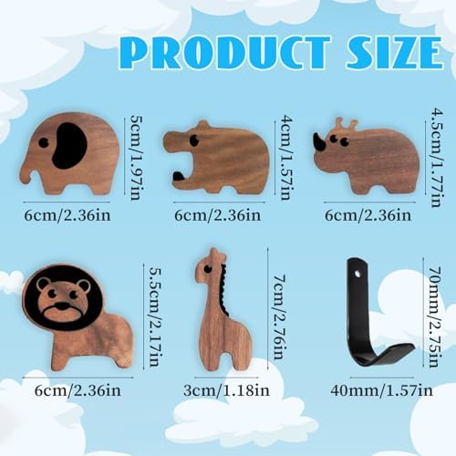 Qivine 5Pcs Wood Animal Coat Hooks for Kids 1