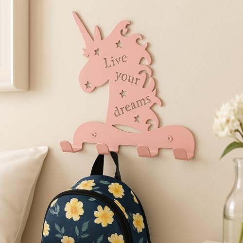 Unicorn Wall Hooks Decor for Girls Room - Pink