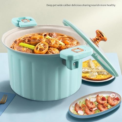 Cast Iron Stock Pot with Glass Lid and Dual Handles Induction Compatible Blue