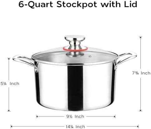 Onader 6 Quart Stockpot with Lid and Tri-Ply Induction Base