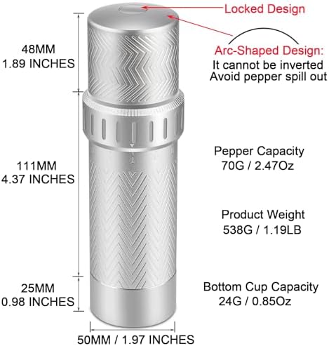 ARKNOAH Manual Pepper Grinder with External Coarseness Adjustment