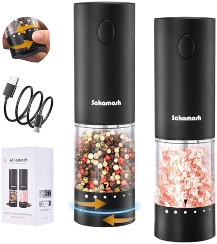 SAKAMOSH Electric Salt Pepper Set with Base 2 Pack