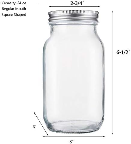 Jucoan 12 Pack 24 oz Square Glass Jars with Silver Lids