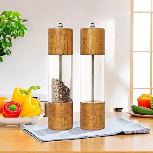 LZMS 4 Pack 8 Acrylic Salt Pepper Mill Set with Adjustable Coarseness