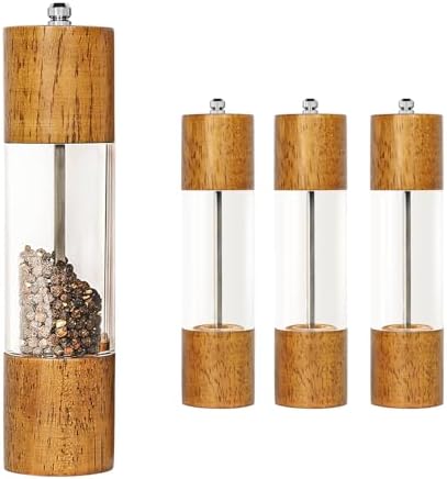 LZMS 4 Pack 8 Acrylic Salt Pepper Mill Set with Adjustable Coarseness