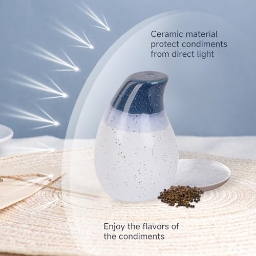 KERMANDO Ceramic Salt Pepper Shaker Set - 2 Pack Blue White
