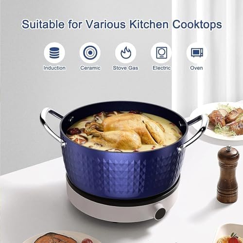 37 Quart Nonstick Stockpot with Lid - Blue Anodized Ceramic Induction Safe