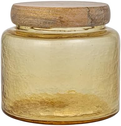 Bloomingville Yellow Hammered Glass Jar with Mango Wood Lid