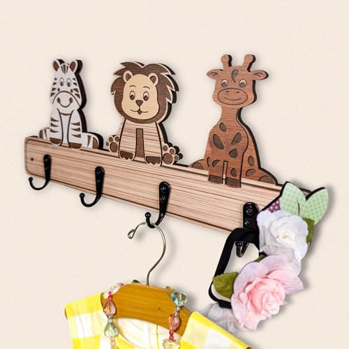 Kids Toddler Coat Hat Rack - 137 Long Wood Animal Hook Wall Mount