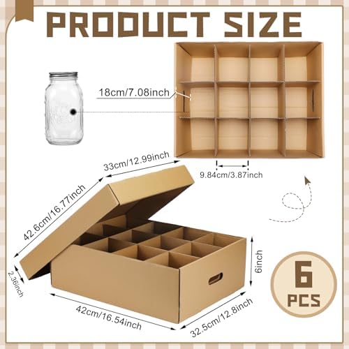 Menkxi 6-Piece Mason Jar Storage Box with Handles and Dividers