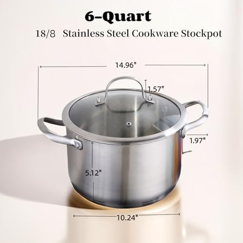 6-Quart Stainless Steel Stockpot with Tempered Glass Lid - Silver 1