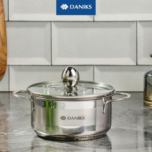 Daniks Mini 1 Quart Stainless Steel Sauce Pot with Glass Lid 1