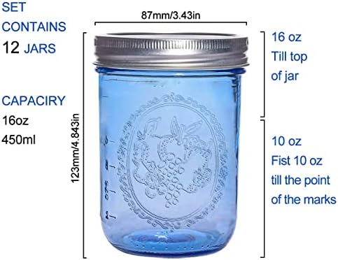 eleganttime 16 oz Blue Mason Jars 12 Pack with Lids 1