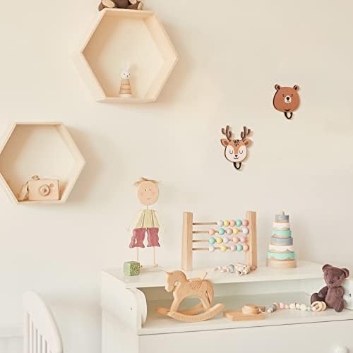 Tatuo 4 Pcs Kids Wall Hooks Wooden Safari Animal Decor