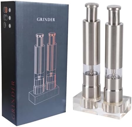 HalfofLife Salt Pepper Grinder Set Push Button Stainless Steel Refillable