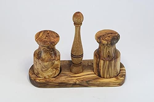 Aramedia Olive Wood Salt Pepper Shakers Set with Stand - 3 Inch Tall