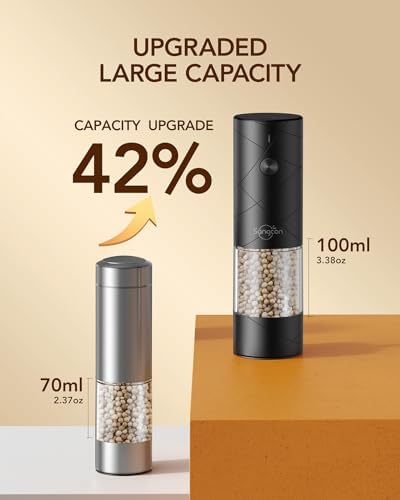 Sangcon Electric Salt Pepper Grinder Set - Rechargeable Adjustable Coarseness