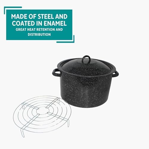 MIRRO 210qt Enamel Stock Pot with Rack Black