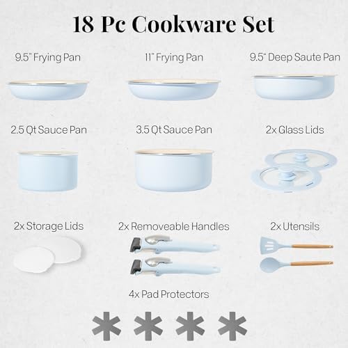 Gotham Steel 18 Pc Nonstick Cookware Set Blue