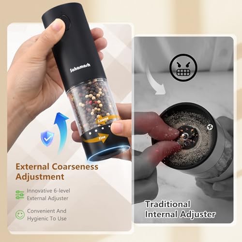 SAKAMOSH Electric Salt Pepper Set with Base 2 Pack