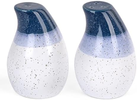 KERMANDO Ceramic Salt Pepper Shaker Set - 2 Pack Blue White