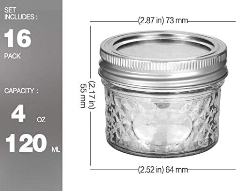 VERONES 4 Oz Mason Jars 16 Pack with Lids and Bands