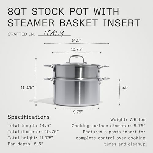 Made In 8 Quart Stainless Steel Stock Pot with Steamer Basket