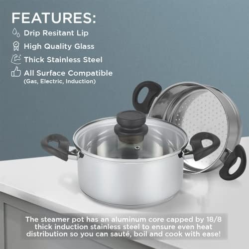 Nevlers 3 Piece Heavy Duty Stainless Steel Steamer Pot Set