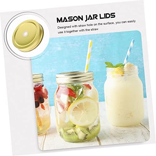 BRIGHTFUFU 48 Pcs Reusable Mason Jar Lids with Straw Hole