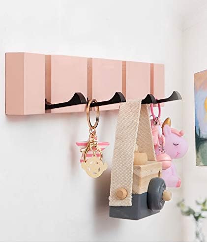 KYSMOTIC Pink Coat Hooks - 4 Hook Wall Mount Modern Rack